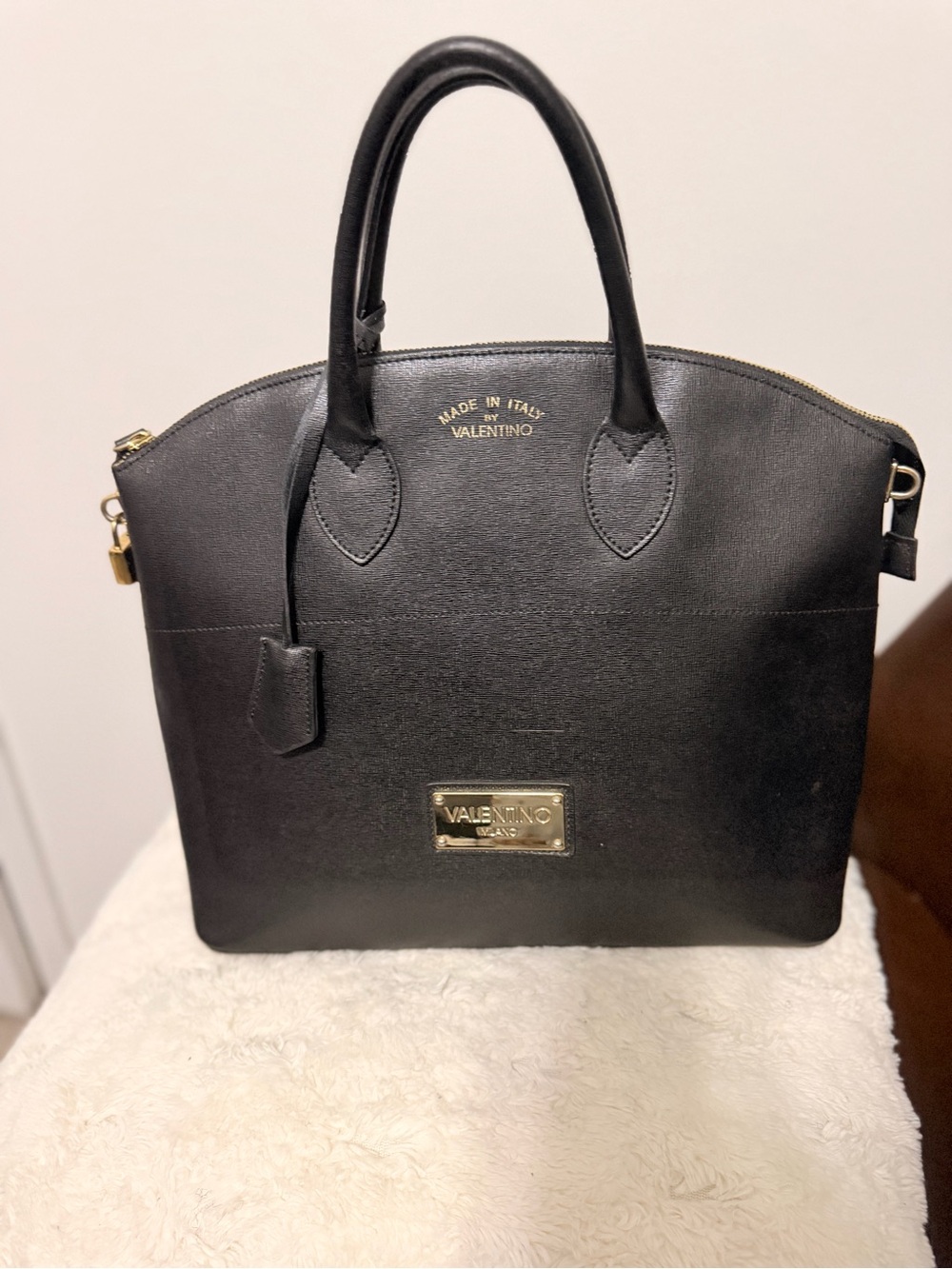 Valentino Black Leather Dome Tote with Gold Hardware - Picture 3 of 11